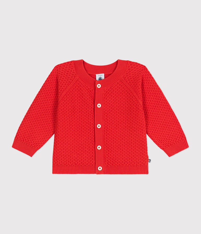 Cardigan in cotone a punto fantasia neonata rosso SPICY