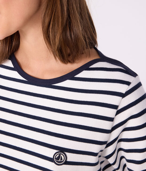 Maglie a righe da donna in cotone spesso a maniche lunghe bianco/blu