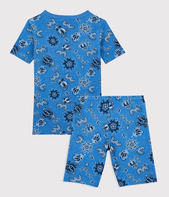 Pigiama corto bandana bambino in cotone biologico blu BRASIER/bianco MULTICO