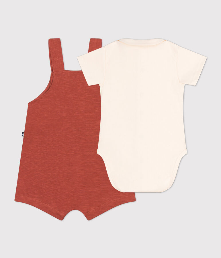 Completo salopette beb&egrave; in jersey fiammato marrone FAMEUX