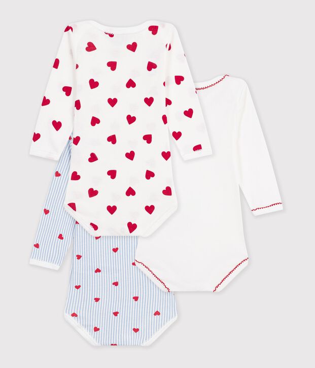 Set di body a maniche lunghe in cotone con stampa a cuori neonato multicolore