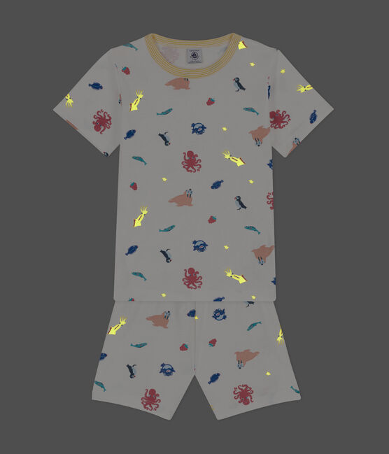 Pigiama bambino unisex in cotone fosforescente bianco MARSHMALLOW/bianco MULTICO