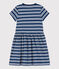 Abito a maniche corte in cotone a righe bambina blu MEDIEVAL/bianco MARSHMALLOW