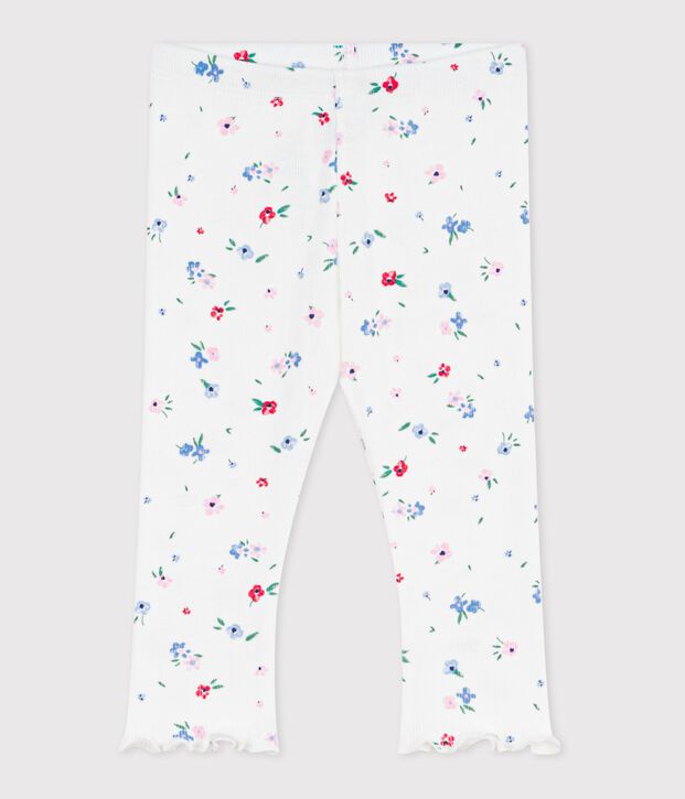 Leggings in cotone con stampa a fiori neonato bianco/multicolore