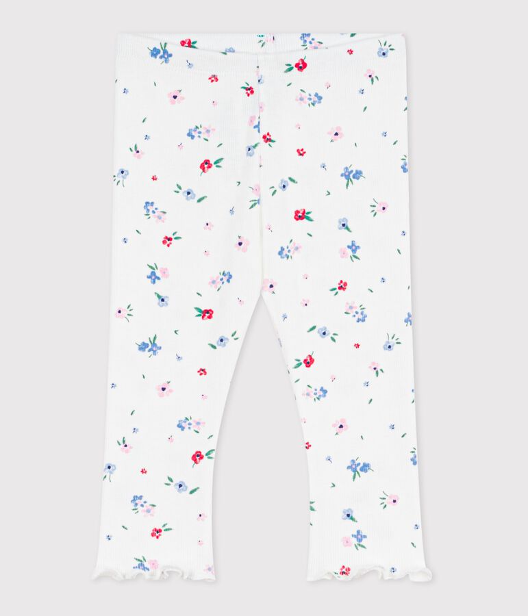 Leggings in cotone con stampa a fiori neonato bianco MARSHMALLOW/bianco MULTICO