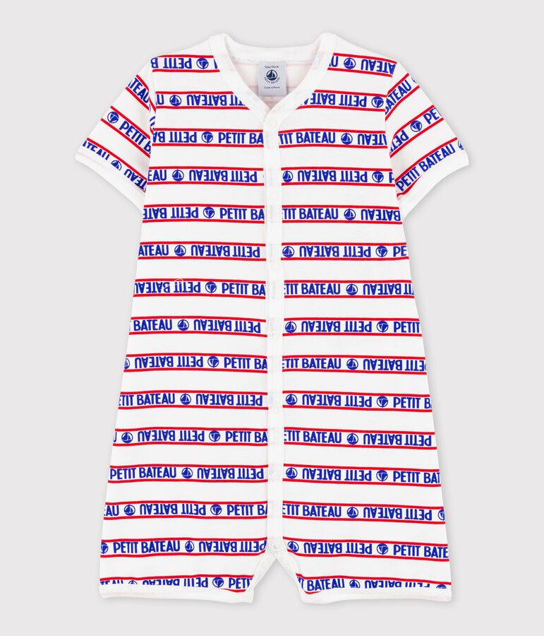 Tutina corta Petit Bateau beb&egrave; in cotone bianco/rosso/multicolore