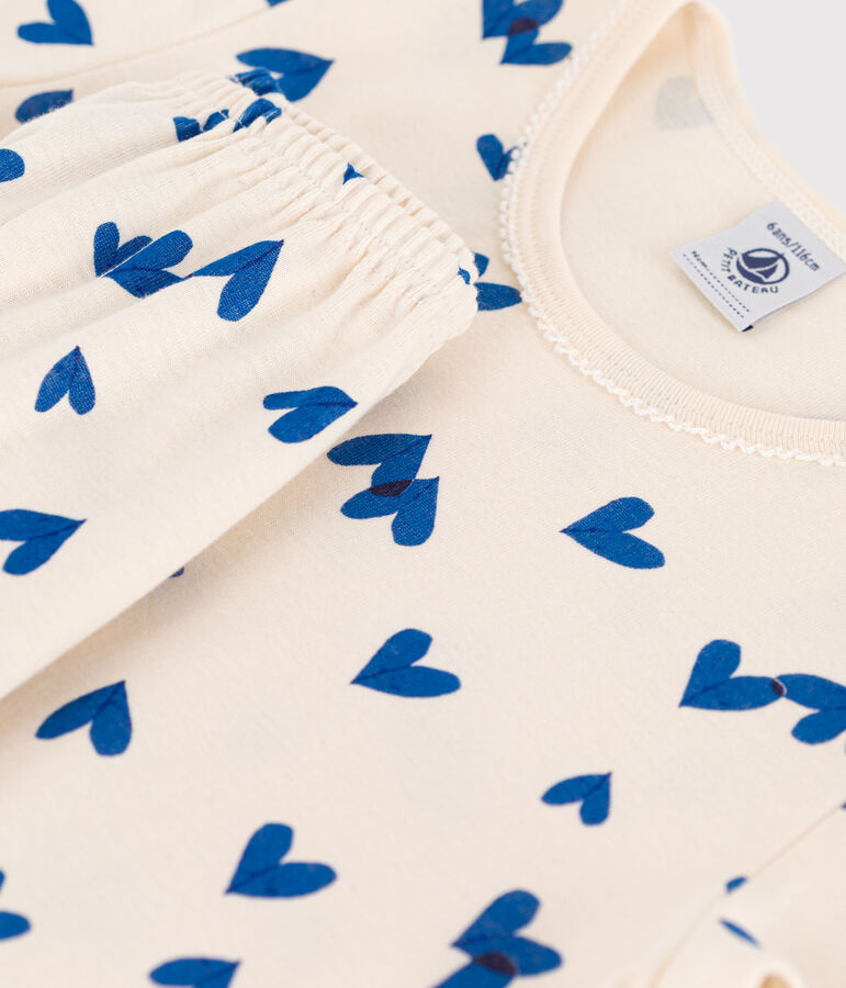 Pigiama bambina manica corta in cotone ecru/multicolore