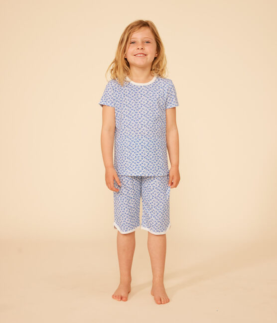 Pigiama Capri bambino fantasia fiori in cotone blu MARSHMALLOW/ INCOGNITO