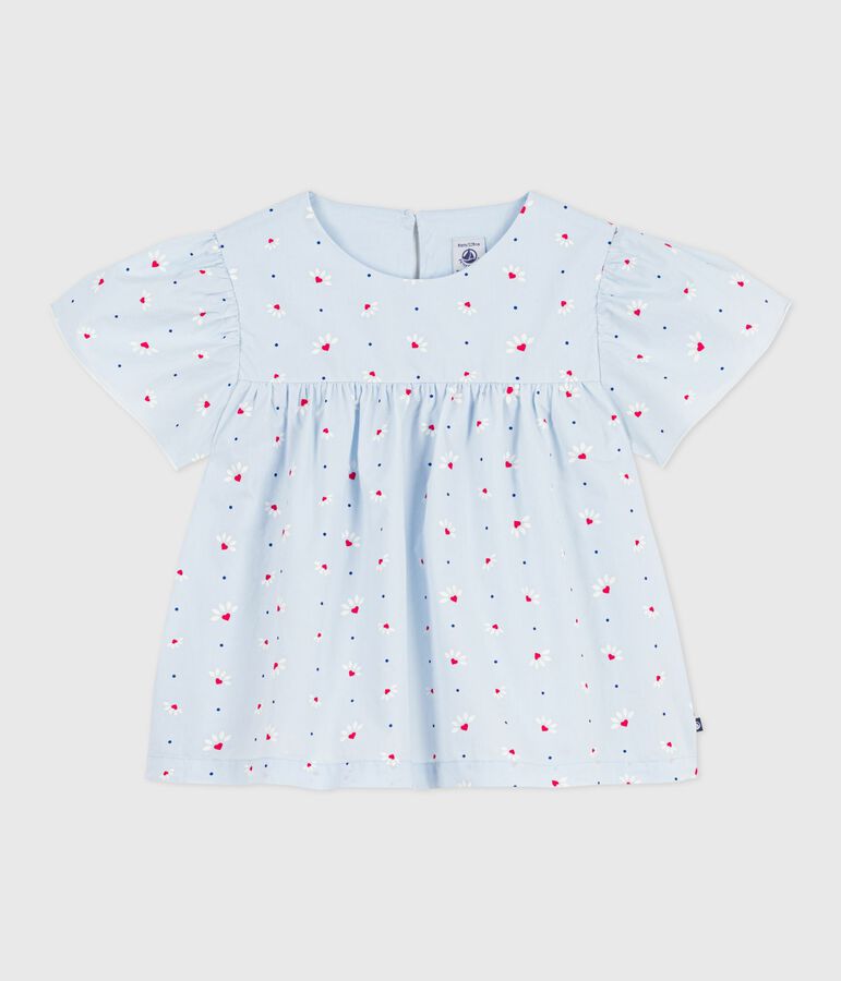 Blusa a maniche corte in popeline di cotone fantasia bambina. blu/multicolore