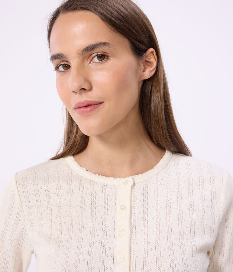 T-shirt a maniche corte in cotone tinta unita donna ecru