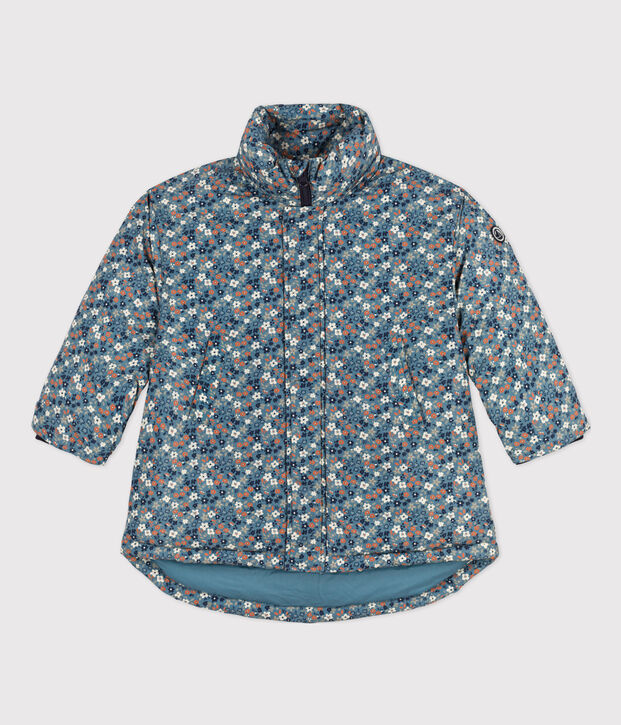 Piumino stampato medio-lungo bambina blu/multicolore