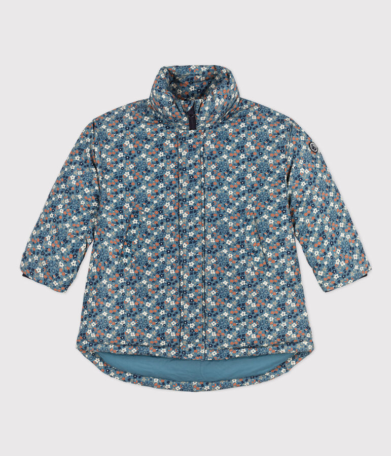 Piumino stampato medio-lungo bambina blu/multicolore