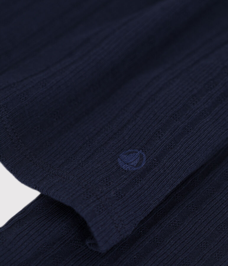 T-shirt a maniche lunghe con collo alla tunisina a effetto coste in tinta unita donna blu SMOKING