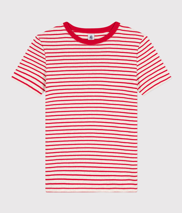 T-shirt L'ICONIQUE girocollo in cotone Donna beige/rosso