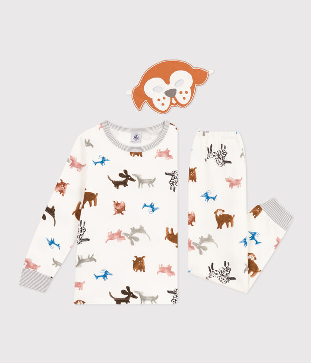 Pigiama travestimento con maschera bambino unisex in tessuto felpato bianco/multicolore