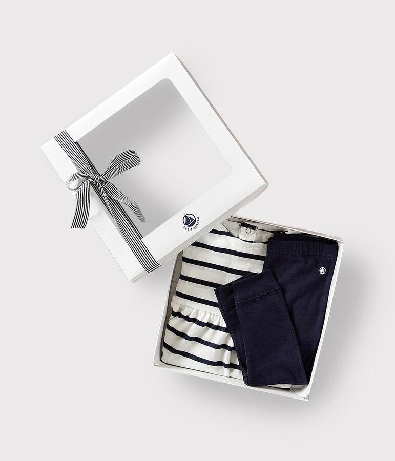 Completo con abito a righe marini&egrave;re in cotone per beb&egrave; multicolore