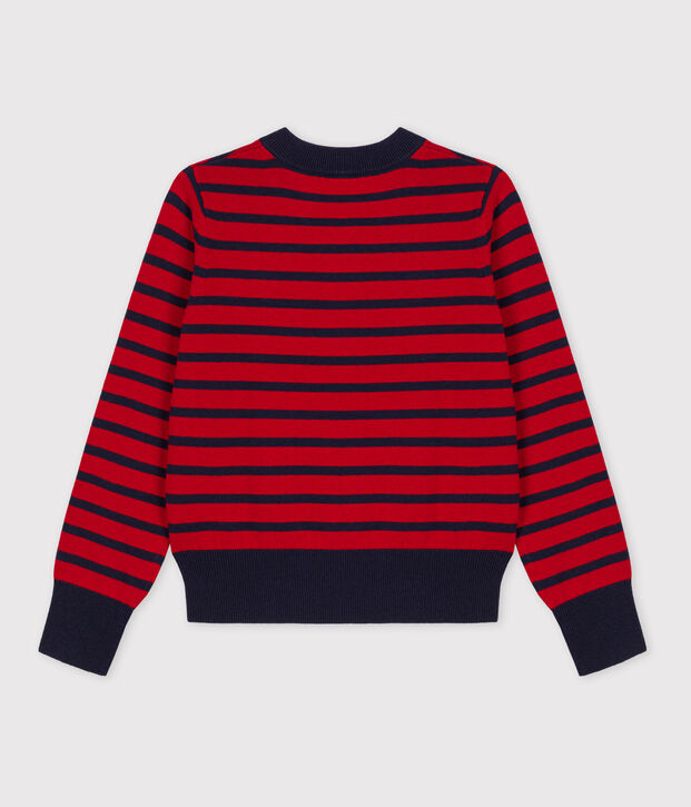 Maglione alla marinara in lana e cotone donna rosso/blu