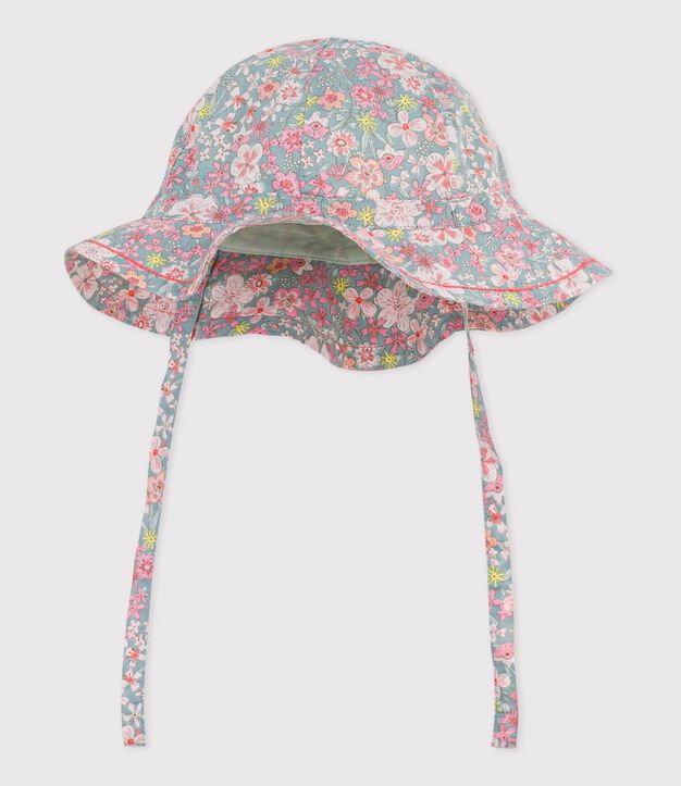 Cappellino in popeline con stampa a fiori neonata blu/multicolore