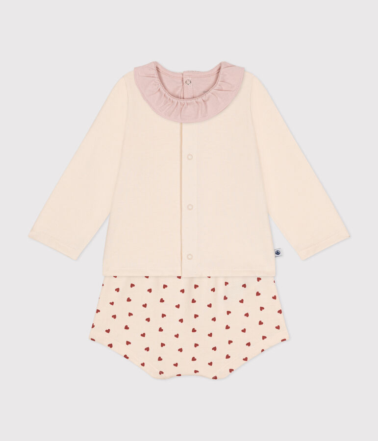 Completo 3 pezzi beb&egrave; in jersey leggero ecru/multicolore