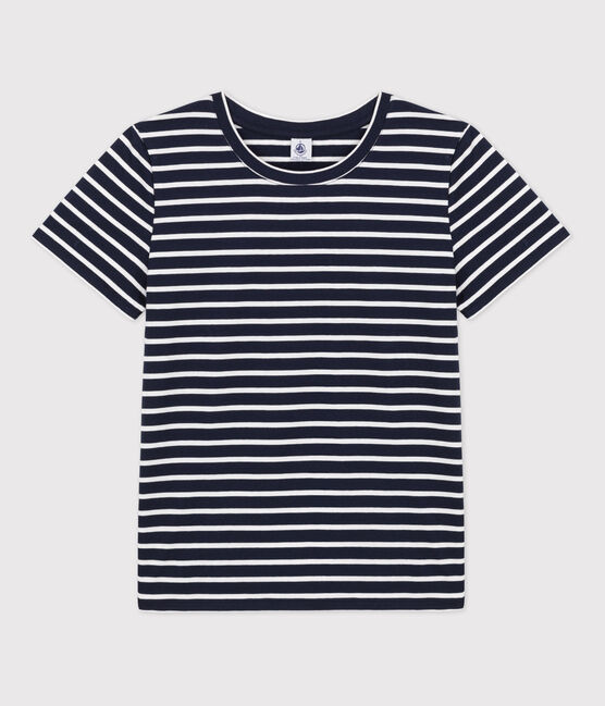 T-shirt LE DROIT girocollo in cotone Donna blu SMOKING/bianco MARSHMALLOW