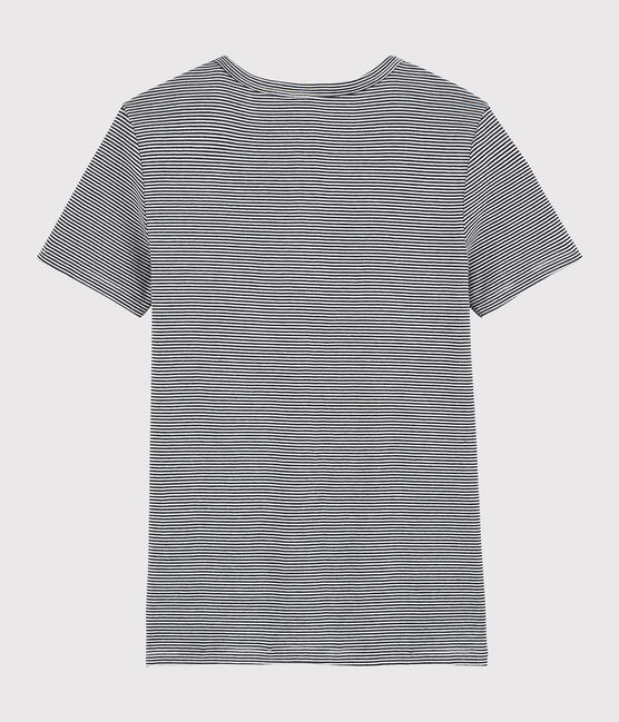 T-shirt scollo a V iconica in cotone a righe Donna blu SMOKING/bianco MARSHMALLOW