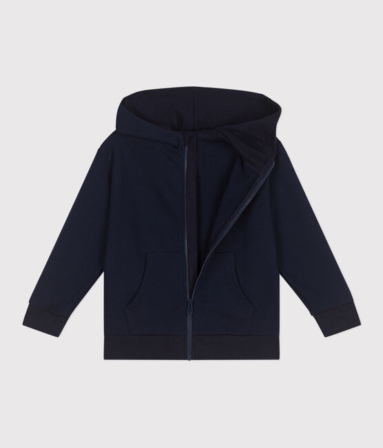 Felpa con cappuccio e cerniera in cotone tinta unita bambino blu SMOKING