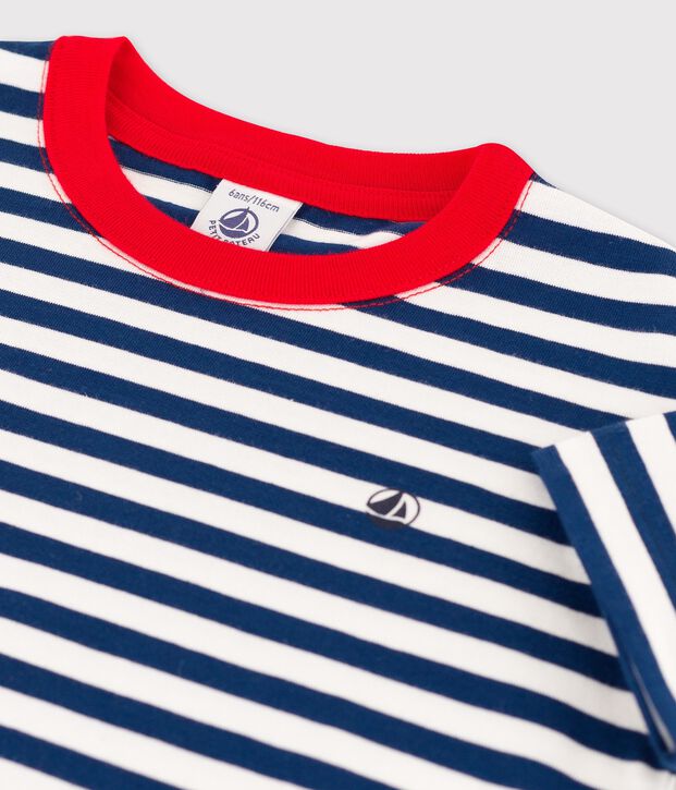 T-shirt a maniche corte in cotone bambino blu/bianco