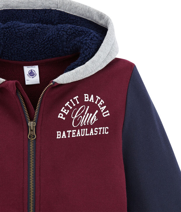 Felpa con zip in molleton e sherpa per bambino rosso/multicolore
