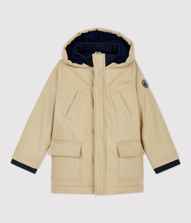 Parka bambino in cotone spalmato beige