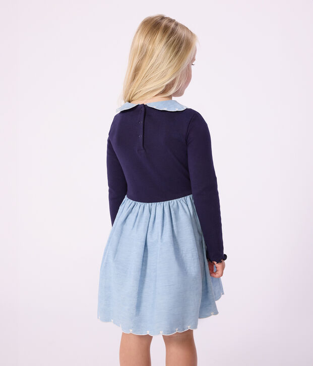 Abito a maniche lunghe bimateriale in cotone bambina SOIR