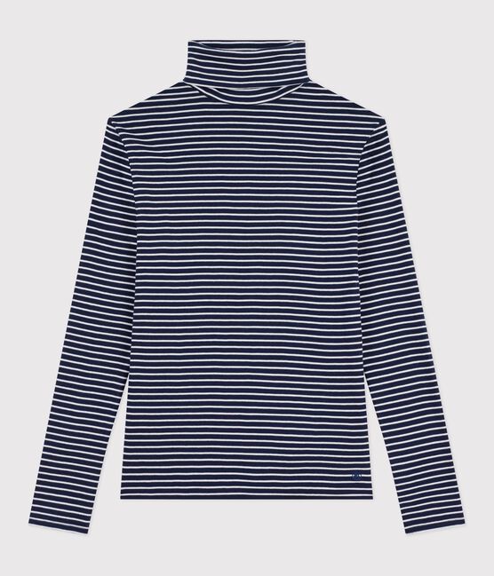 Dolcevita iconico in cotone donna blu SMOKING/bianco MARSHMALLOW