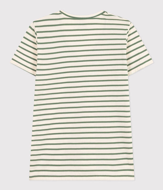 T-shirt donna Le droit scollo a V in cotone a righe ecru/verde