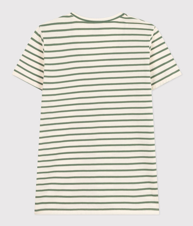 T-shirt donna Le droit scollo a V in cotone a righe ecru/verde