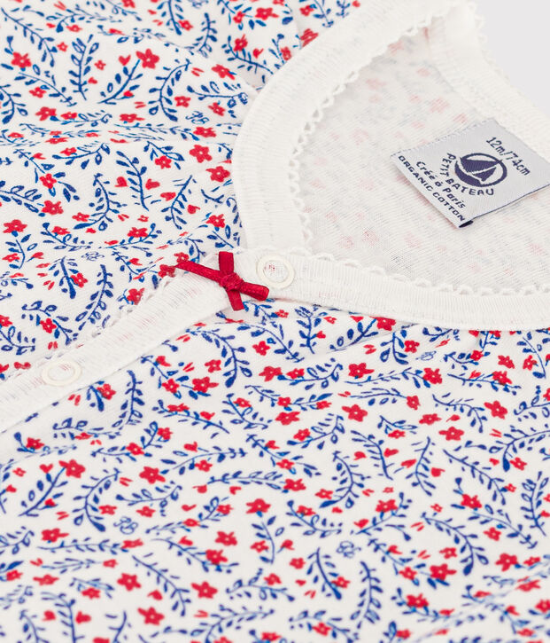 Tuta corta a fiori in cotone beb&egrave; bianco/multicolore