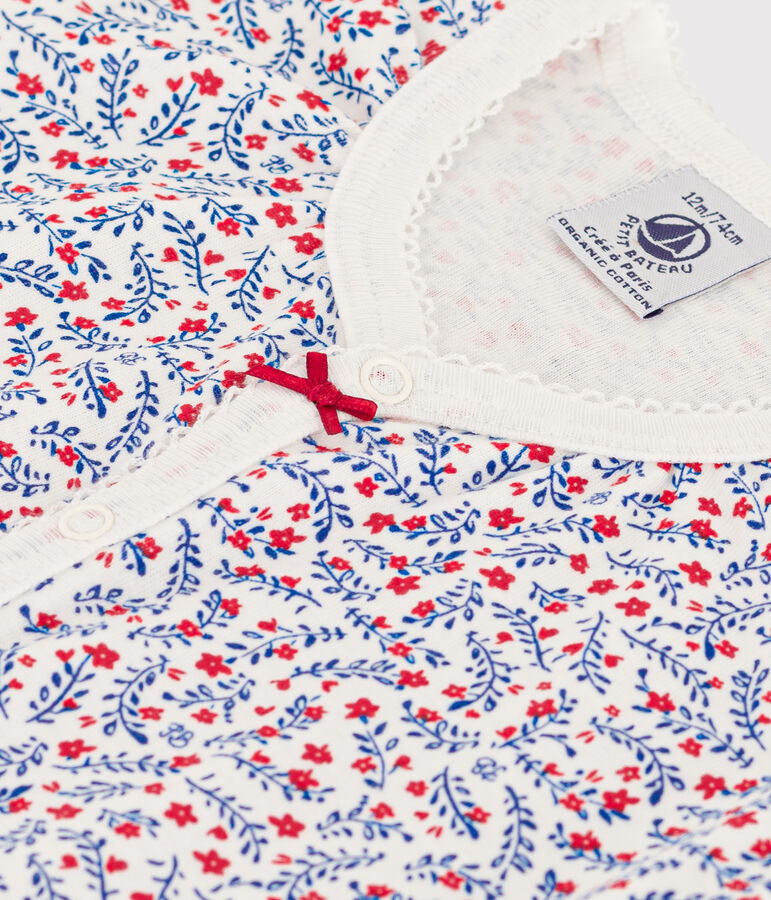 Tuta corta a fiori in cotone beb&egrave; bianco/multicolore