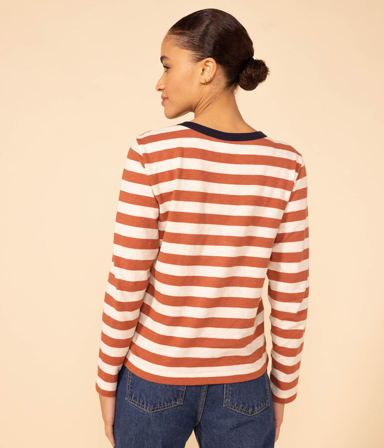 T-shirt LE DROIT girocollo in cotone Donna marrone/ecru