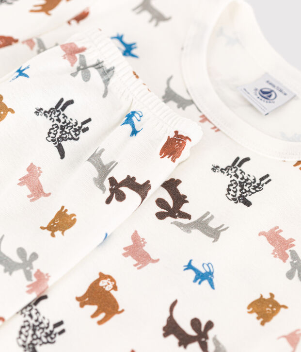 Pigiama bambino unisex a maniche corte in cotone bianco/multicolore