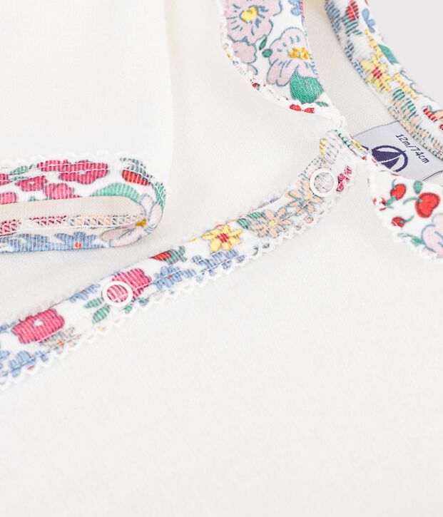 Pigiama in ciniglia tinta unita con colletto e stampa decorativa a fiori neonato bianco