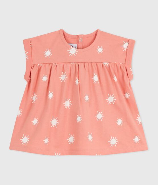 Blusa a maniche corte in cotone con soli stampati neonato arancione ABRICOT/ MARSHMALLOW
