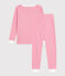 Pigiama con gamba molto aderente bambina in cotone a righe rosa PEONIA/ MARSHMALLOW