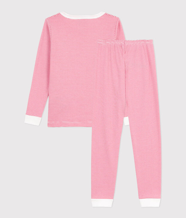 Pigiama per bambini in cotone, molto aderente, a righe rosa/bianco