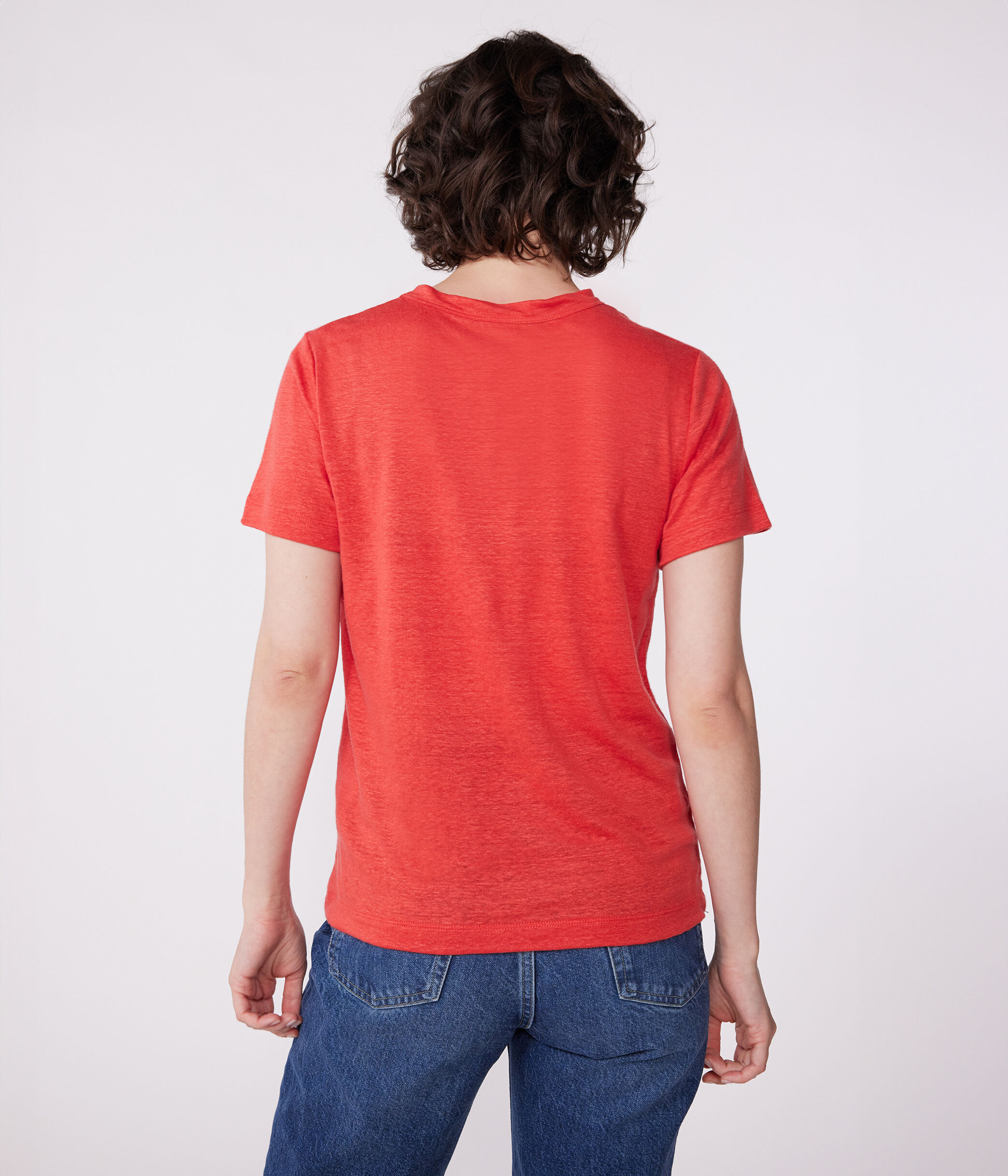 T-shirt a maniche corte in lino donna rosso