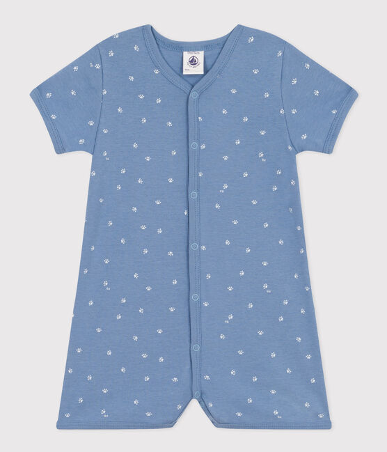Tutina corta bebè in cotone blu BEACH/ MARSHMALLOW