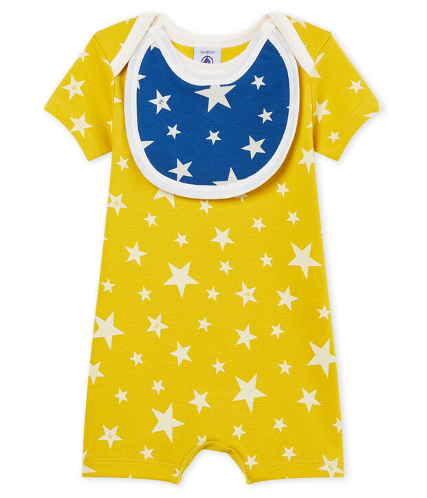 Tutina corta beb&egrave; bambino a costine giallo/bianco