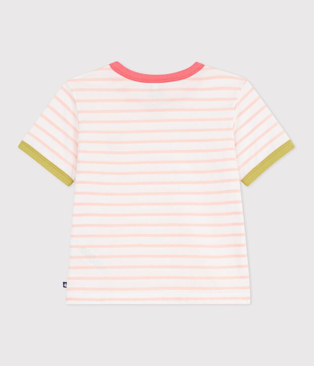 T-shirt a maniche corte in cotone a righe bambino rosa/arancione