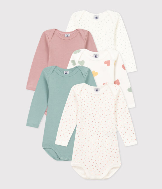 Confezione da 5 body bebè a maniche lunghe in cotone a cuori variante 1