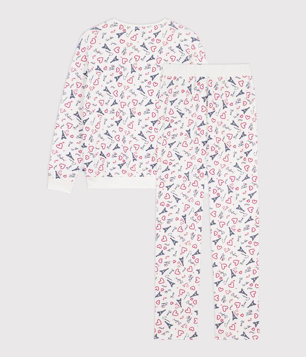 Pigiama in cotone stampato Parigi donna bianco/multicolore
