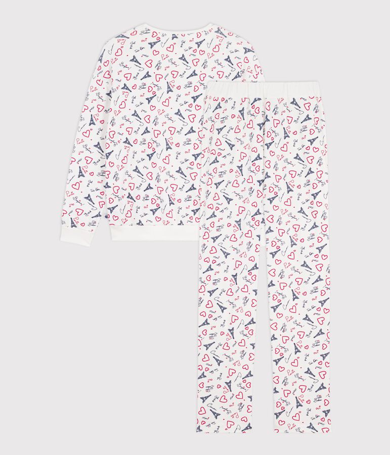 Pigiama in cotone stampato Parigi donna bianco/multicolore