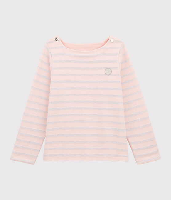 Marinière in jersey bambina rosa MINOIS/ ARGENT