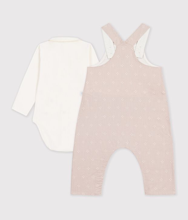 Set salopette e body con colletto in cotone tinta unita neonato multicolore